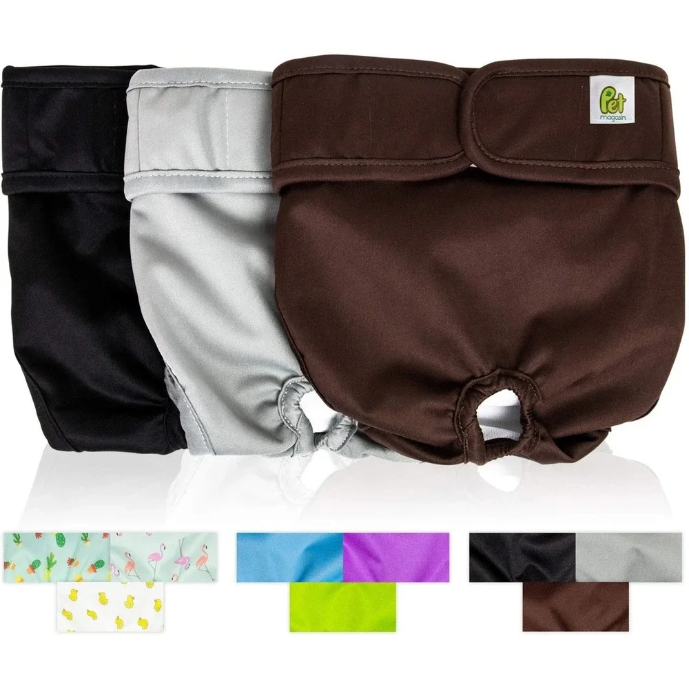 Pet Magasin Washable Dog Diapers 3 Pack Medium Black Grey Brown Reusable NEW
